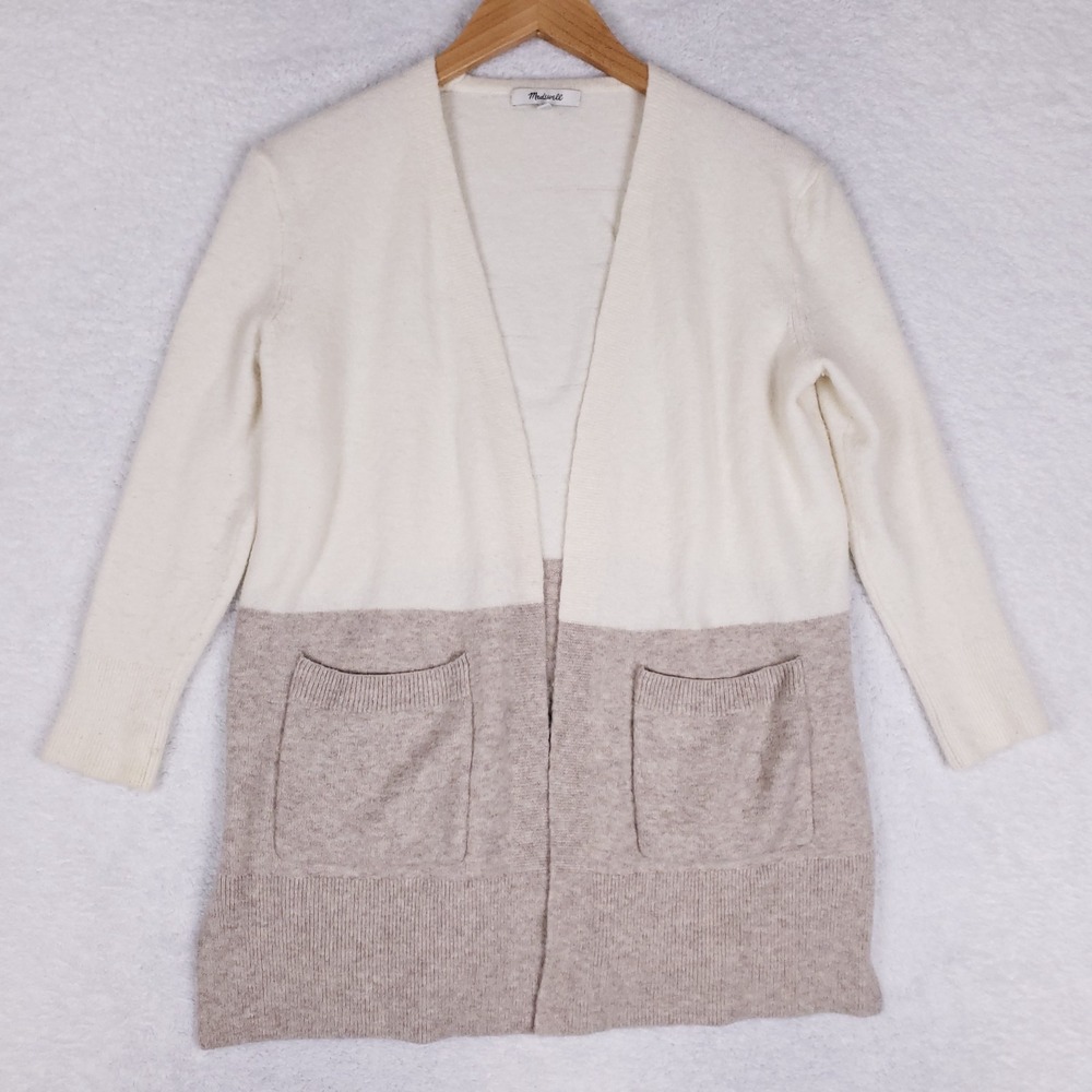 Madewell‎ Colorblock Open Front Cardigan Cream Taupe XS Wool Alpaca Pockets
